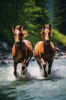 Kostenloses Foto pferde, die durch das wasser rennen