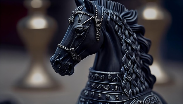 Kostenloses Foto pferdekopf-schachfigur auf einem von ki generierten holzbrett
