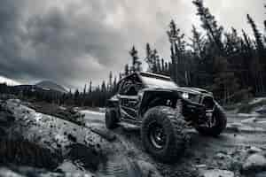 Kostenloses Foto photorealistic view of off-road vehicle with nature terrain and weather conditions