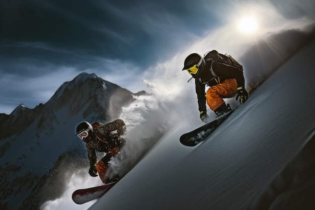 Kostenloses Foto photorealistic wintertime scene with people snowboarding