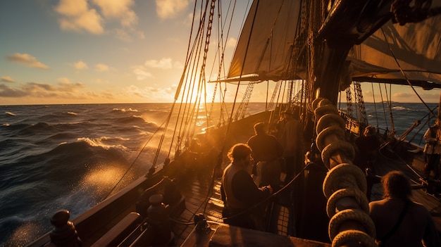 Piratenschiff segelt auf dem Meer