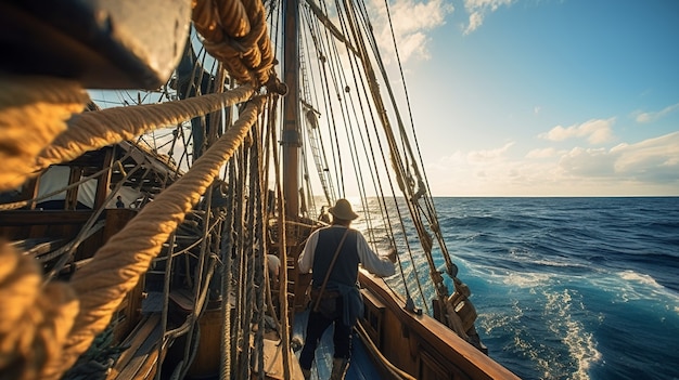 Piratenschiff segelt auf dem Meer