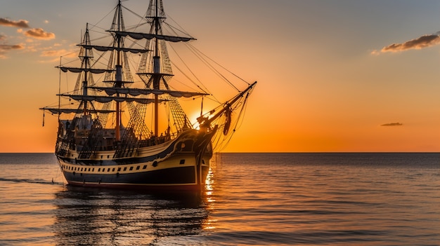 Piratenschiff segelt auf dem Meer
