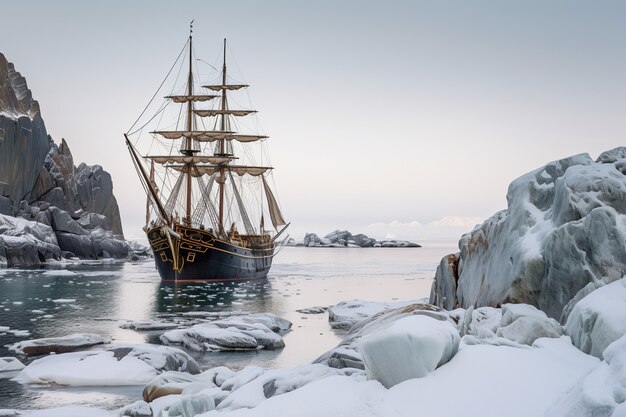 Piratenschiff segelt auf dem Meer