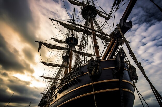 Piratenschiff segelt auf dem Meer