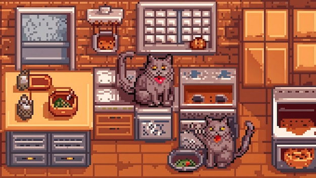 Kostenloses Foto pixel art style scene with adorable pet cat