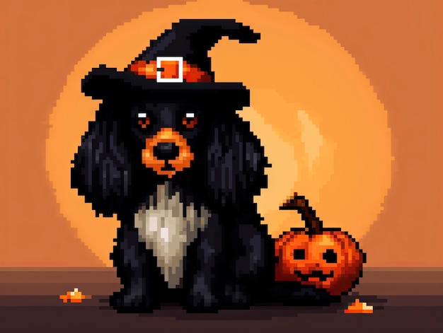Pixel-Art-Szene mit einem entzückenden Haustierhund
