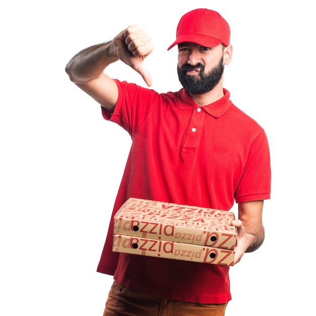 Pizza Lieferung Mann tun schlechtes Signal