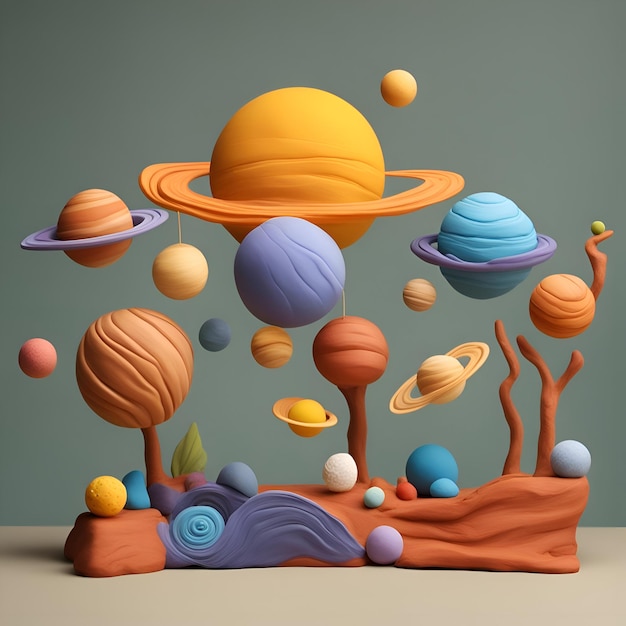 Planeten und Planeten im Weltraum 3D-Rendering Vektorillustration