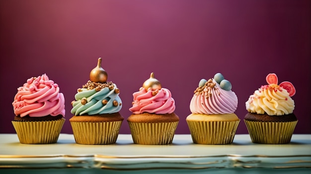 Kostenloses Foto plateau mit süßen cupcake-desserts mit zuckerguss obendrauf