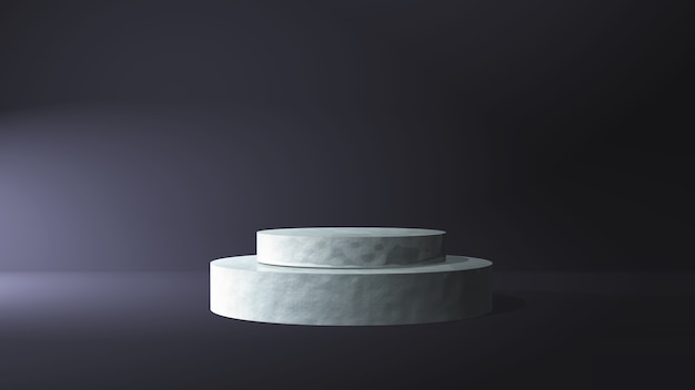 Podium des Marmors 3D in einem Innenraum der Dunkelkammer