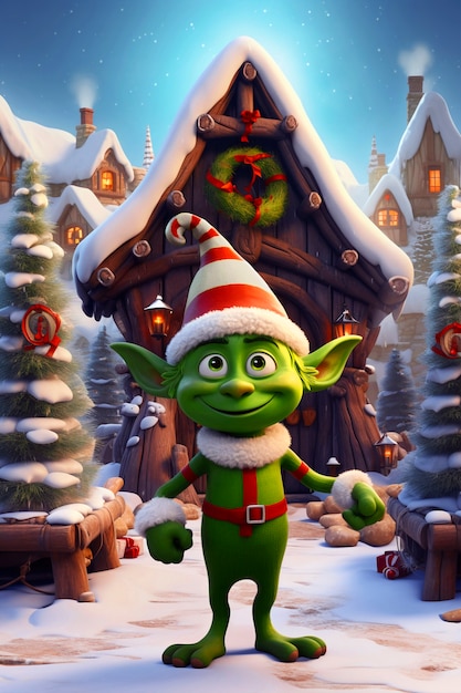 Kostenloses Foto porträt der green grinch cartoon-figur als elf