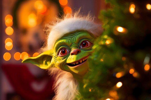 Porträt der grünen Grinch-Zeichentrickfigur als Yoda