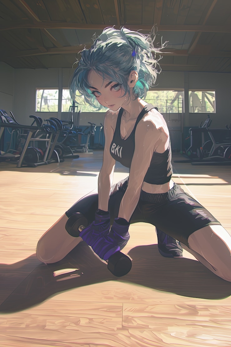 Kostenlose Foto porträt einer anime-figur, die fitness und sport treibt
