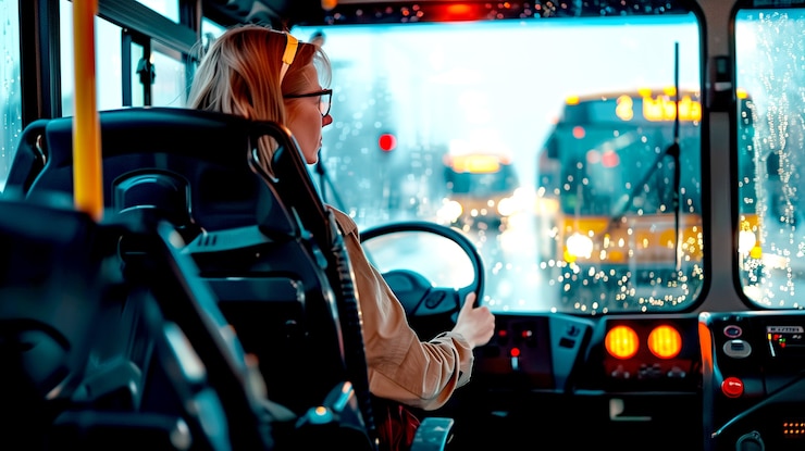 Kostenlose Foto porträt einer busfahrerin