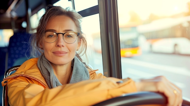 Kostenloses Foto porträt einer busfahrerin