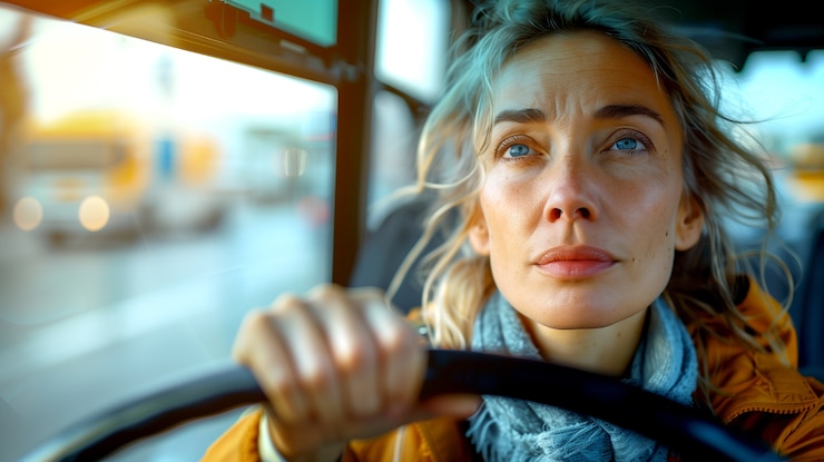 Kostenlose Foto porträt einer busfahrerin