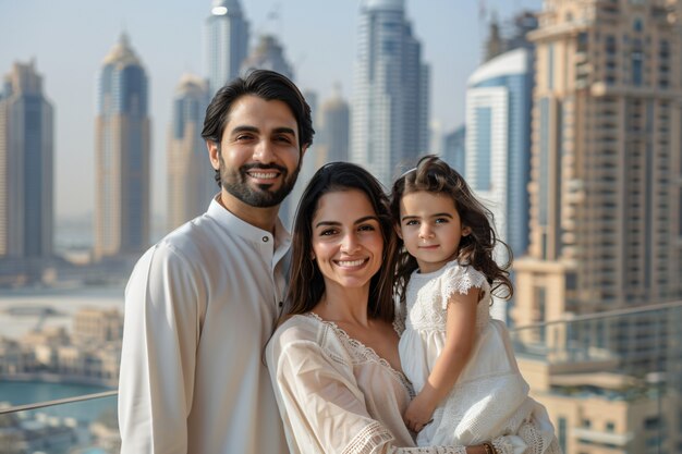 Porträt einer Familie, die die luxuriöse Stadt Dubai besucht