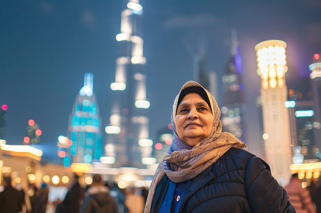 Kostenloses Foto porträt einer frau, die die luxuriöse stadt dubai besucht