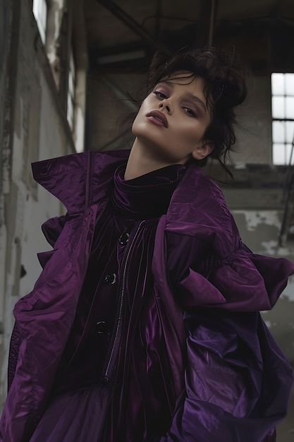 Kostenloses Foto porträt einer frau, die lavendelfarbene modekleidung für die farbe des jahres trägt