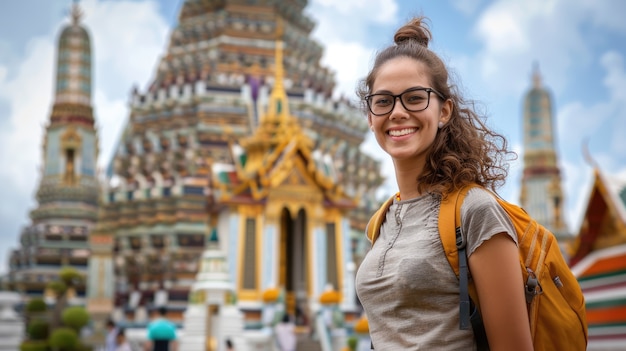 Kostenloses Foto porträt einer frau im urlaub, die orte auf der ganzen welt besucht