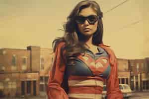 Kostenloses Foto porträt einer frau mit coolem superheldenanzug
