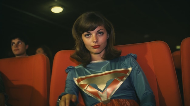 Porträt einer Frau mit Superheldenanzug im Kino