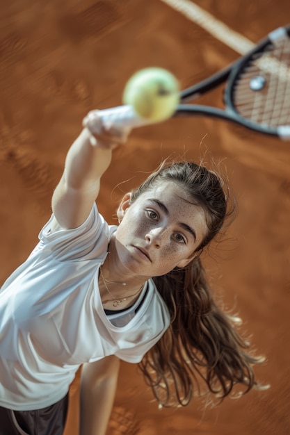 Porträt einer jungen Person, die professionell Tennis spielt