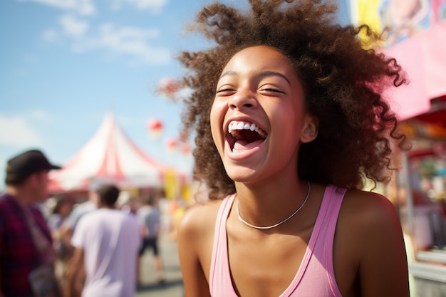 Kostenloses Foto porträt einer lächelnden person auf einem festival