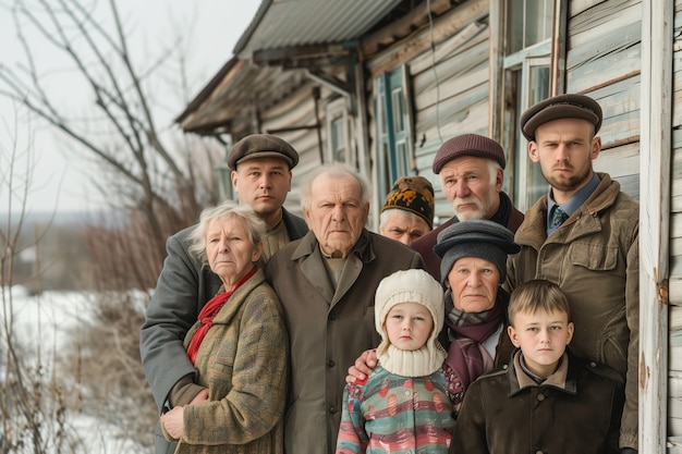 Kostenloses Foto porträt einer mehrgenerationsfamilie, die sich ein haus teilt, weil die preise auf dem wohnungsmarkt unerschwinglich gestiegen sind