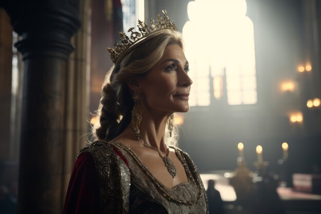 Porträt einer mittelalterlichen Königin mit Krone auf dem Kopf