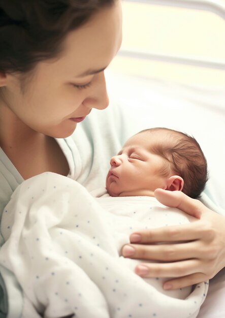Porträt einer Mutter mit einem Neugeborenen