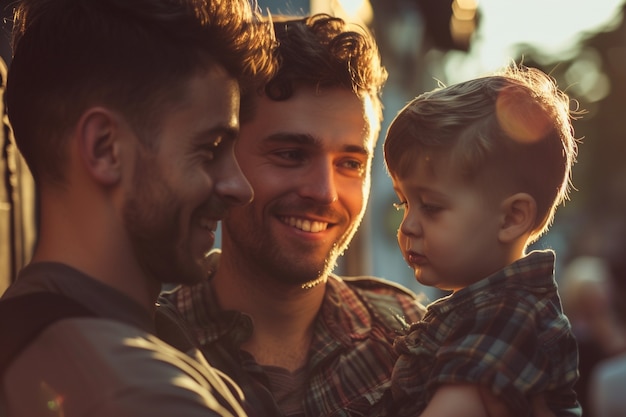 Kostenloses Foto porträt einer nicht-traditionellen familie mit schwulen eltern