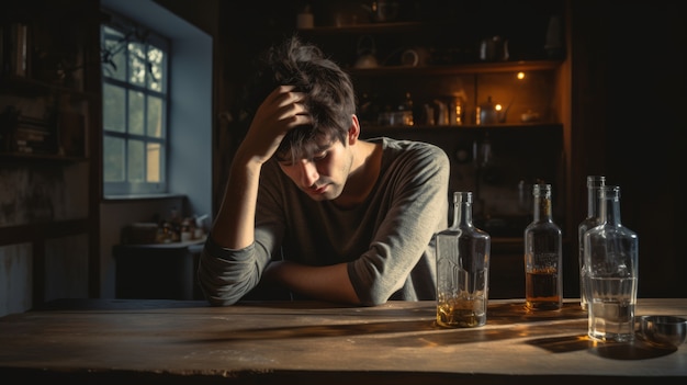 Kostenloses Foto porträt einer person, die an einem kater leidet