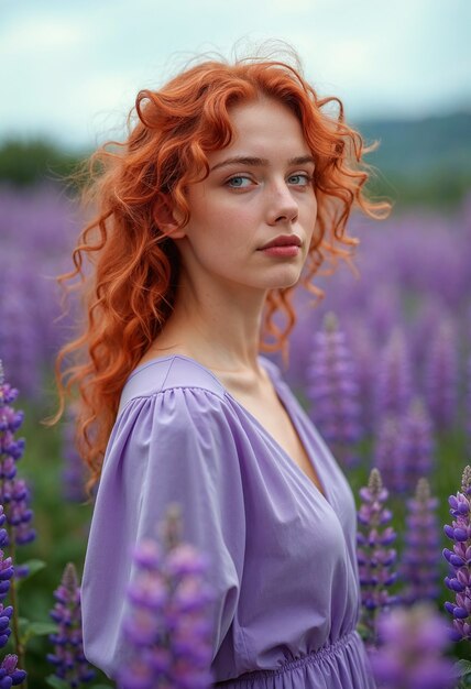 Porträt einer Person, die von Blumen umgeben ist