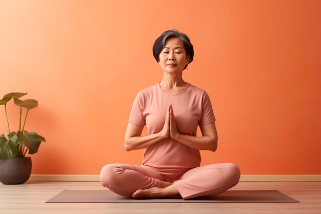 Porträt einer Person, die zu Hause Yoga praktiziert