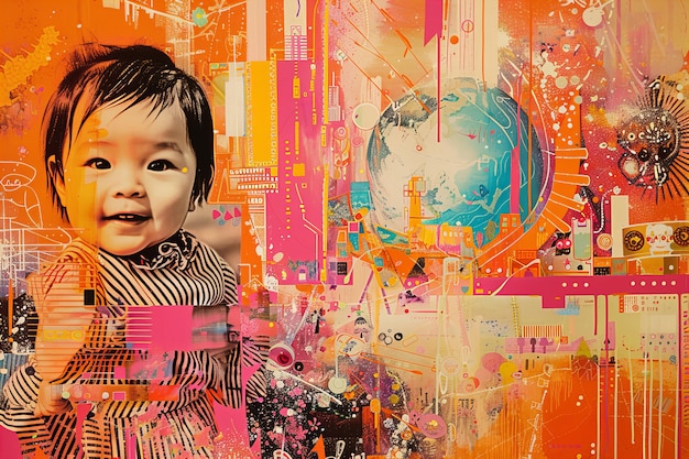 Porträt einer Person für den Tag des Bewusstseins für Autismus im Collage-Stil