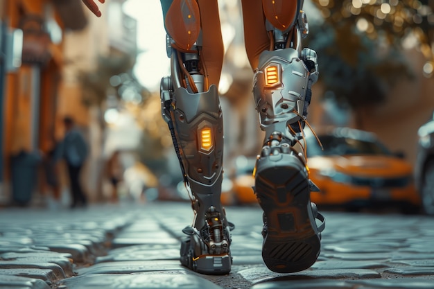 Kostenloses Foto porträt einer person mit einem futuristischen bionischen körperteil