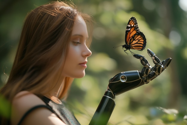 Porträt einer Person mit einem futuristischen bionischen Körperteil