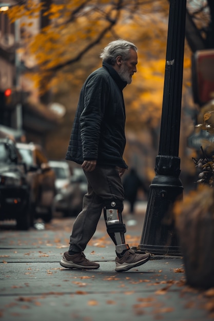 Kostenloses Foto porträt einer person mit einem futuristischen bionischen körperteil