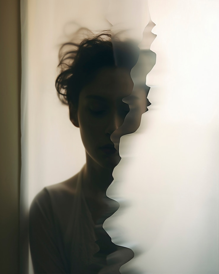 Kostenlose Foto porträt einer person mit einer visuellen metapher für die erinnerung.