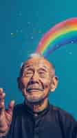 Kostenloses Foto porträt einer person mit regenbogenfarben, die gedanken des adhd-gehirns symbolisieren