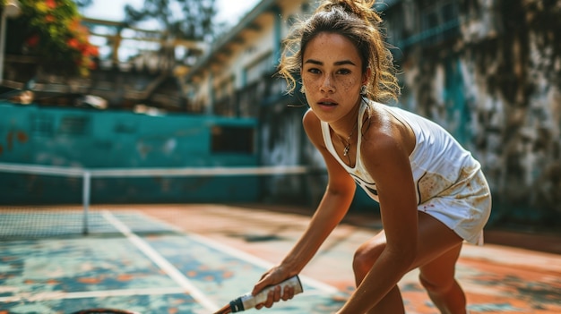 Kostenloses Foto porträt einer sportlichen tennisspielerin