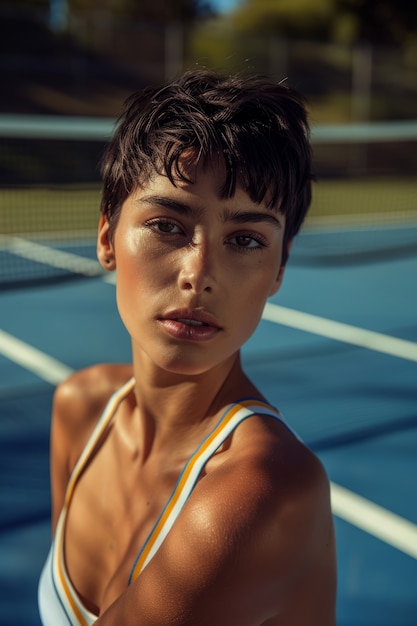 Kostenloses Foto porträt einer weiblichen tennisspielerin