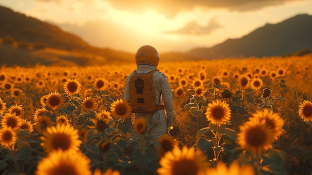 Kostenloses Foto porträt eines astronauten im raumanzug, der eine gewöhnliche aktivität im freien ausführt