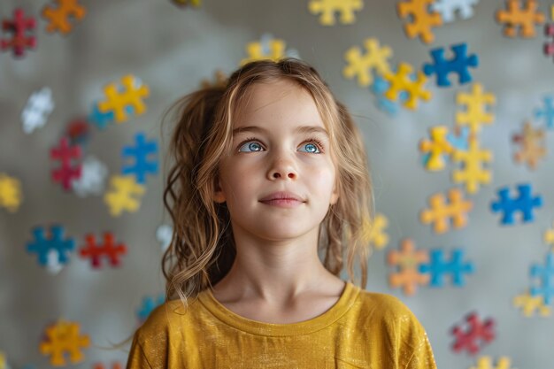 Porträt eines autistischen Kindes in einer Fantasiewelt
