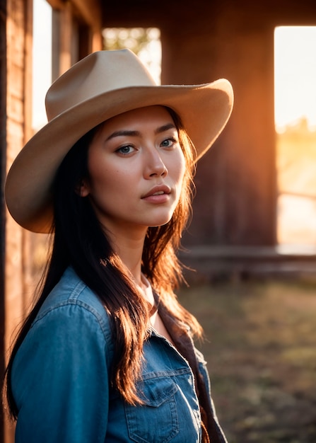 Kostenloses Foto porträt eines cowboys mit verschwommenem hintergrund