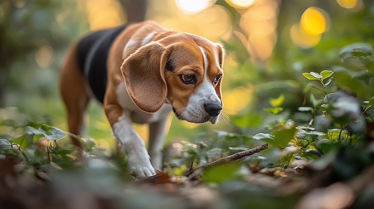 Kostenlose Foto porträt eines entzückenden beagles in der natur