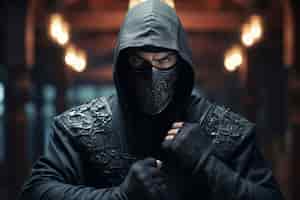 Kostenloses Foto porträt eines fotorealistischen männlichen ninja-kriegers