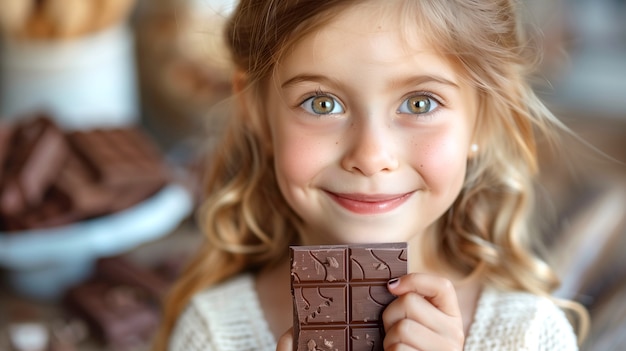 Kostenloses Foto porträt eines glücklichen kindes, das leckere schokolade isst